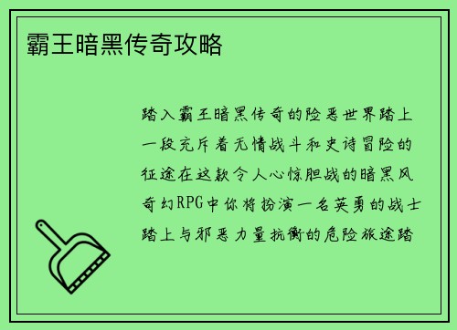 霸王暗黑传奇攻略